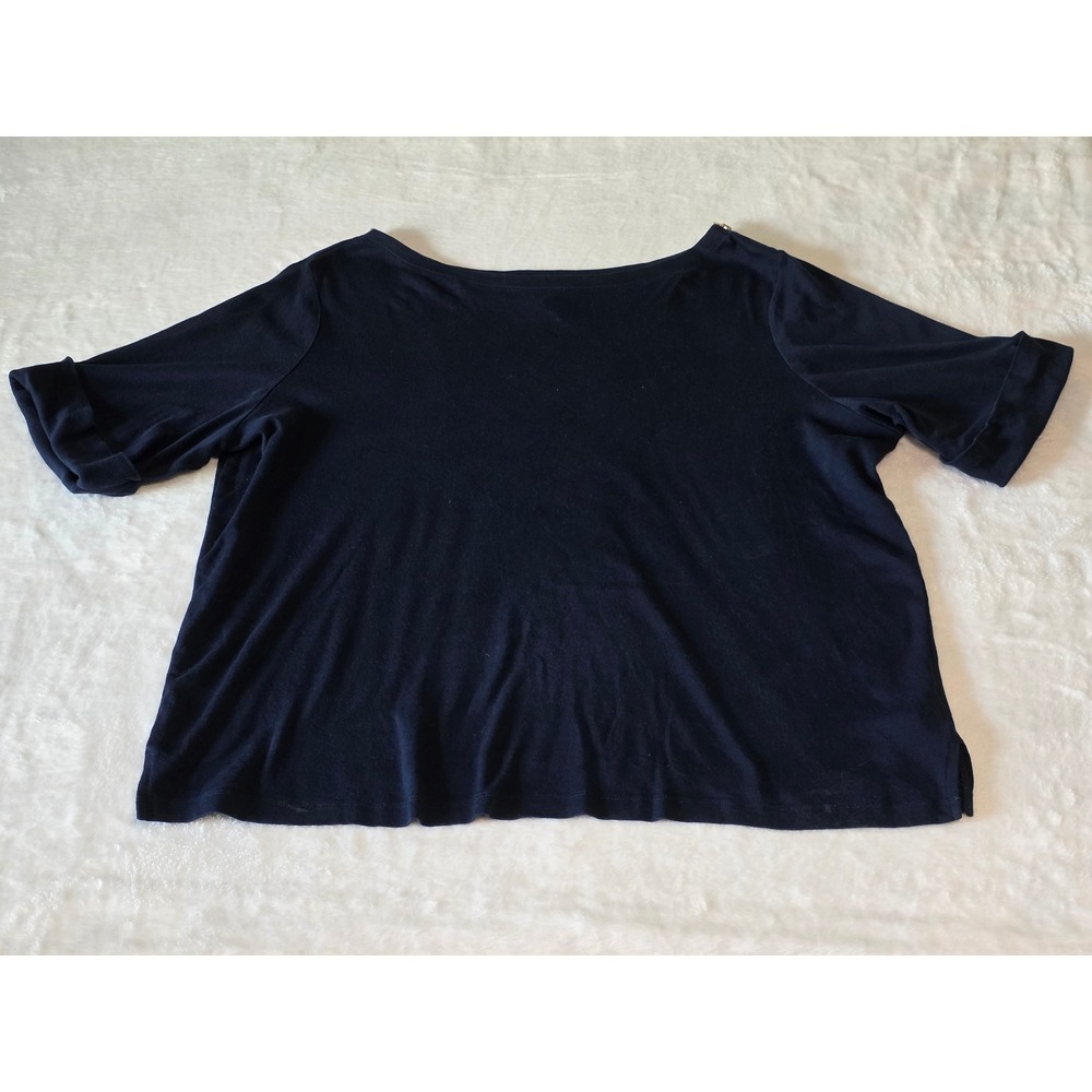 Lauren Ralph Lauren Navy Blue Cotton Boat Neck Cuffed Sleeve Top Plus Size 3X
